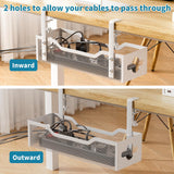 Under Desk Cable Management Tray, Litwaro No Drill, Metal Tray with Clamp for Wire Management, Cord Organizer Home Office Damage to Standing Desk, White, 13.38''