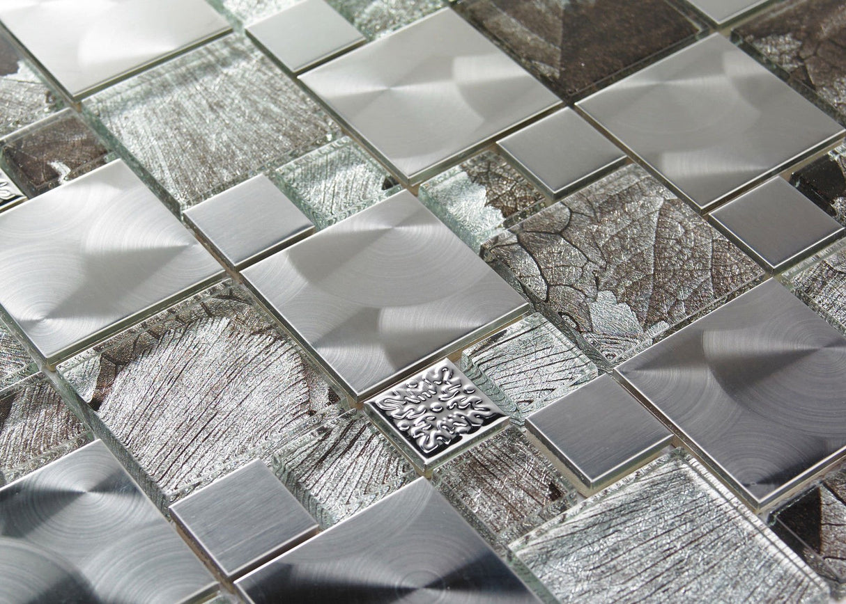 Glass Saturn-Mosaic Modular Silver Tile Jupiter Bathroom Kitchen 300x300mm