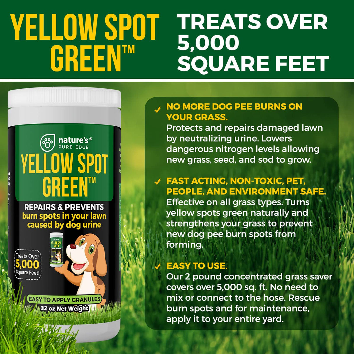 Yellow Spot Green™ Dog Urine Neutralizer for Lawns, Large 32 Ounce