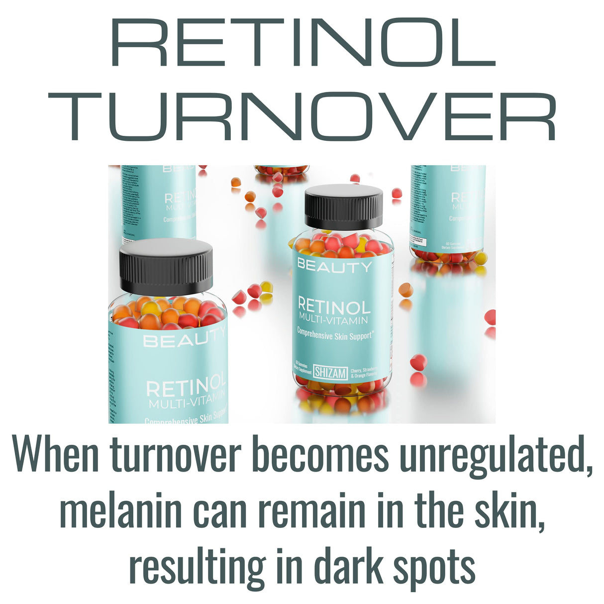 SHIZAM Retinol Vitamin A Gummies, Gummy Vitamins for Clear Complexion & Glowing Skin: Anti-Aging Multi-Vitamin for Women: Collagen Booster: Pill/Pills Capsule/Capsules Supplement/Supplements Alt