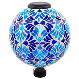SAVENNA Mosaic Solar Gazing Ball 10 Inch, Glass Garden Globe with Auto On/Off for Yard, Lawn & Outdoor Decor, Blue Mosaic