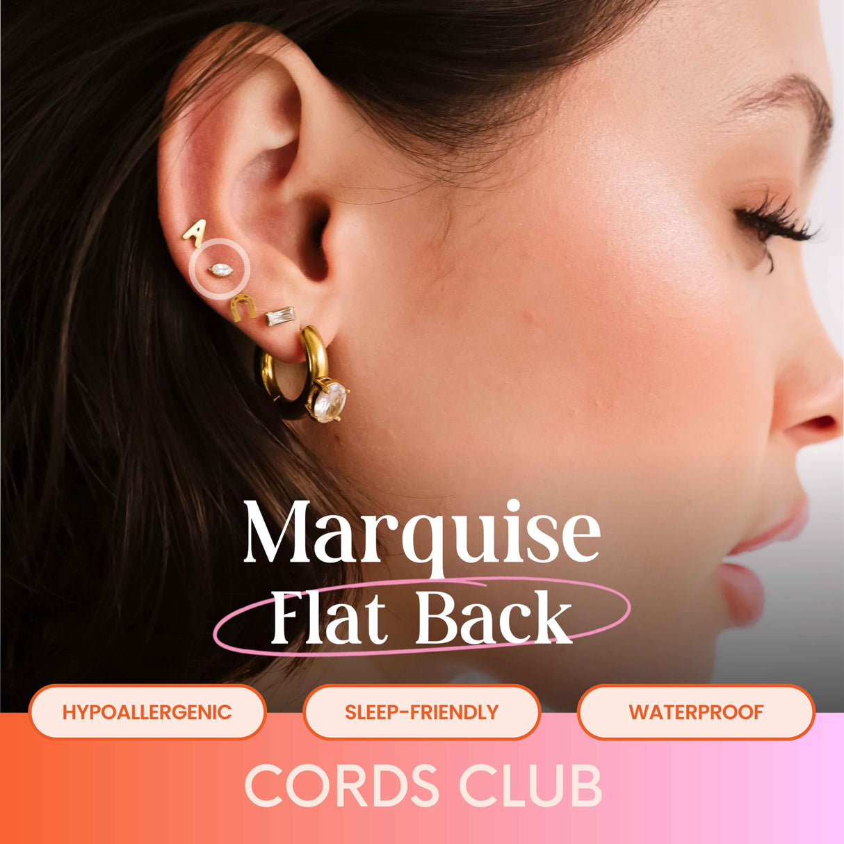 Cords Club Marquise Flat Back Stud-Hypoallergenic Titanium Women's Earring