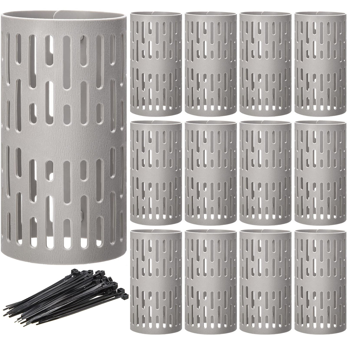 Boao 15 Pieces Plastic Tree Trunk Protector Trees Guard Bark Plant Protectors Locking Tree Guard with 100 Pieces Zip Ties for Protecting Trees from Trimmers and Small Animals(Grey)