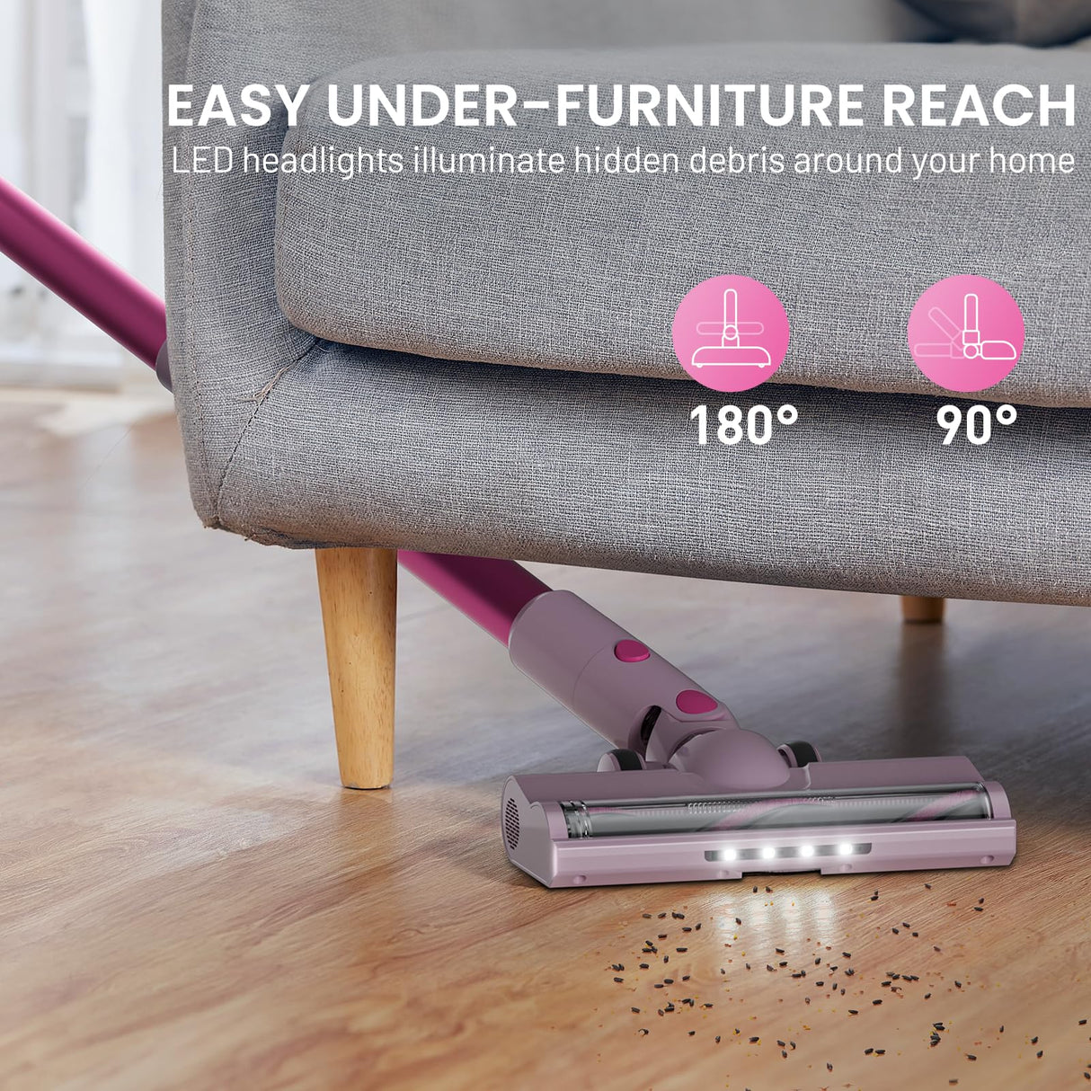 viyawise Cordless Vacuum Cleaner - Pink Vacuum for Home with 80000 RPM High, 8-in-1 Lightweight Stick Vacuum, Rechargeable Battery, Up to 40 Mins Runtime, for Carpet and Hard Floor Pet Hair (Pink)