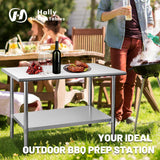 Hally Stainless Steel Table for Prep & Work 24 x 30 Inches, NSF Commercial Heavy Duty Table with Undershelf and Galvanized Legs for Restaurant, Home and Hotel