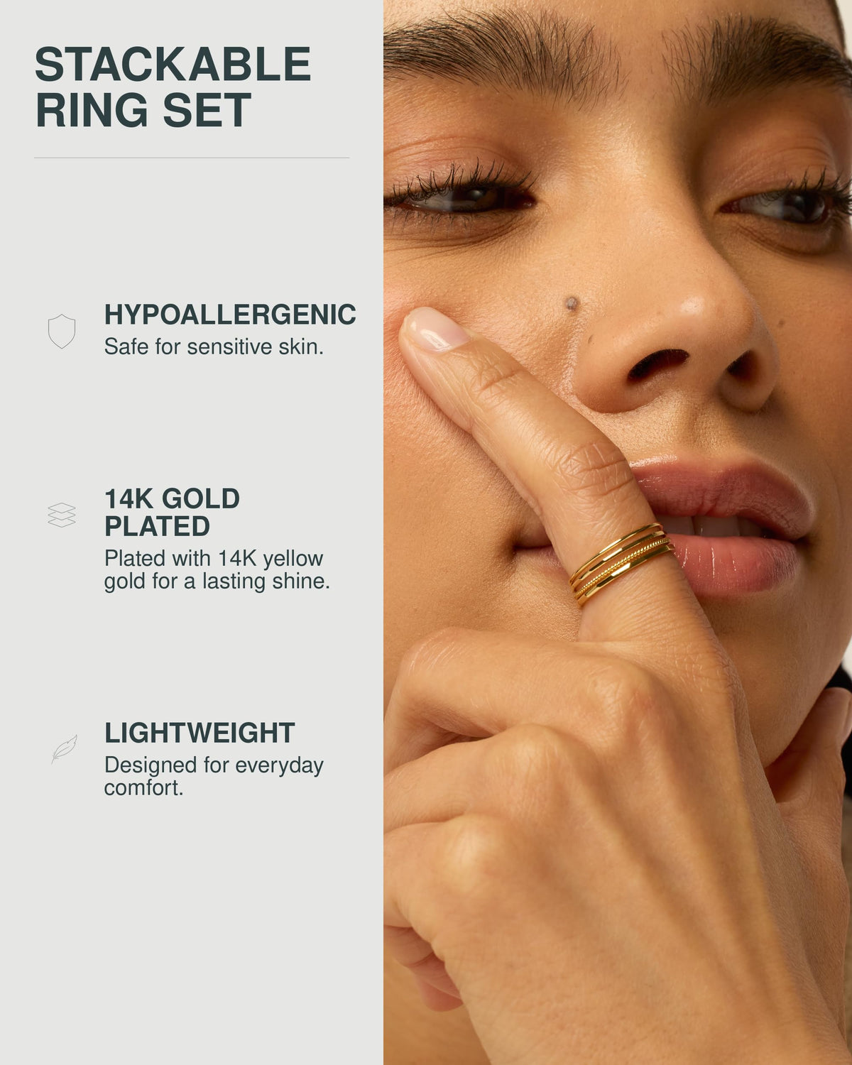 PAVOI 14K Gold Plated Four Pieces Dainty Rings Set for Women, Yellow Gold