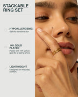 PAVOI 14K Gold Plated Four Pieces Dainty Rings Set for Women, Yellow Gold
