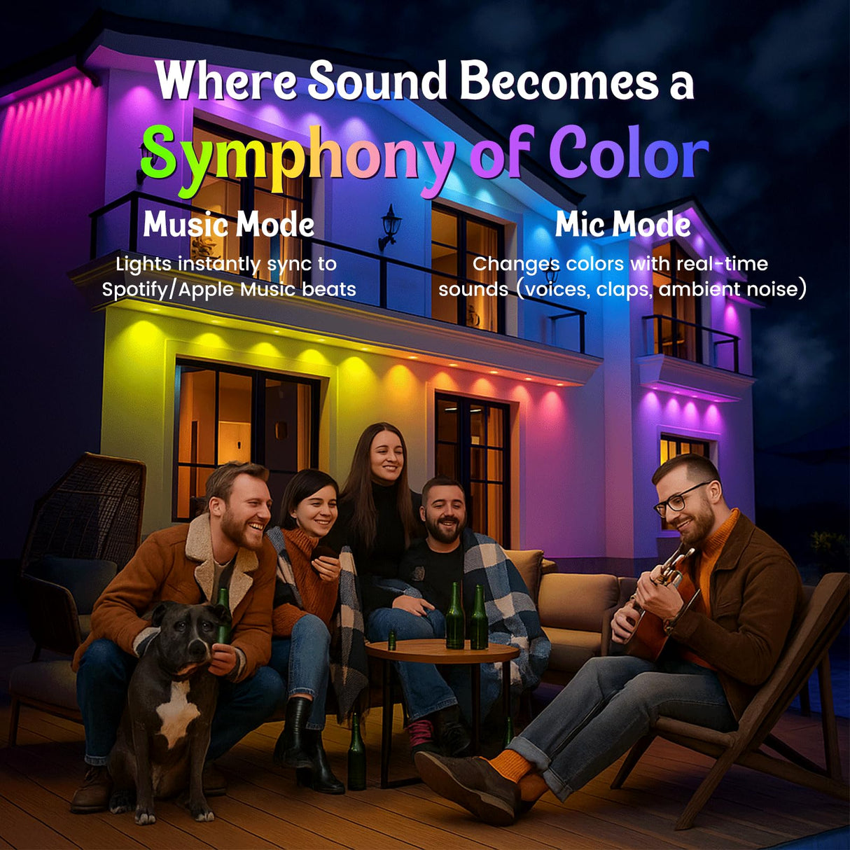 HUTAKUZE Permanent Outdoor Lights, 100FT with 60 RGB LEDs for Outdoor Decor, IP67 Waterproof, 48 Scene Modes Christmas House Lights,APP & Remote Control, Music Sync