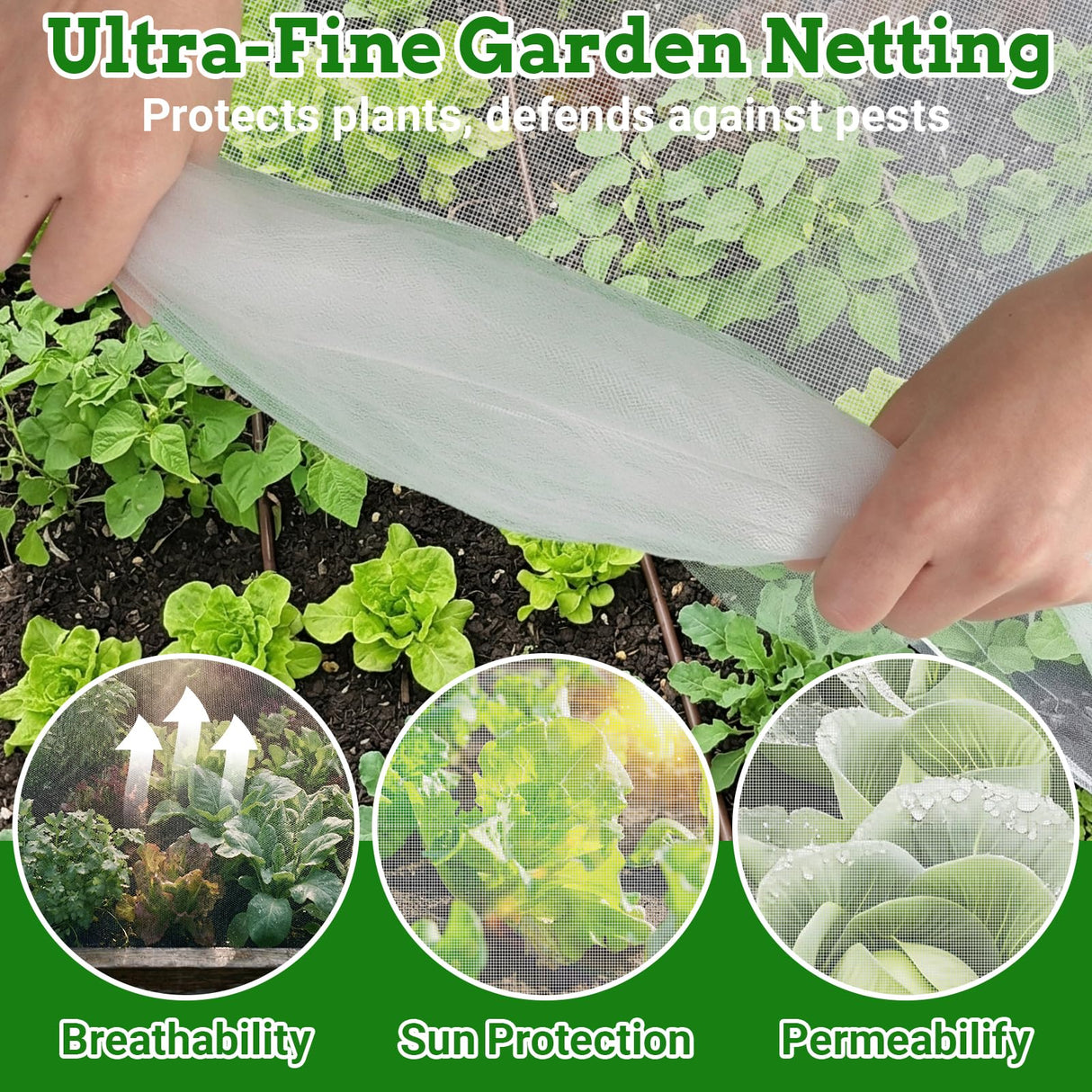 Ultra Fine 10'x33' Garden Netting,Pest Barrier & Bird Netting, Plant Mesh Net Row Cover for Garden,Greenhouse,Patio,Raised Beds, Protecting Vegetables, Flowers, Trees
