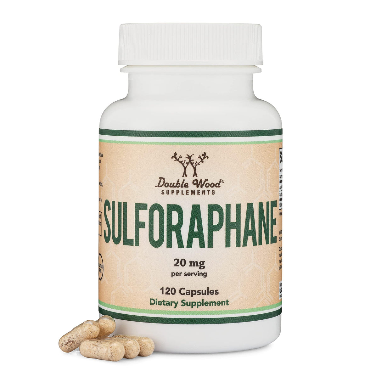 Sulforaphane Supplement - 20mg of Sulforaphane per Serving (120 Capsules) Potent Broccoli Extract for Healthy Aging (Derived from Broccoli Sprouts, Vegan Safe) by Double Wood
