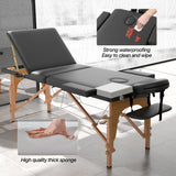HENGJIANYI Massage Table Massage Bed, Portable 3 Section Foldable Tattoo Bed, Height Adjustable Lash Spa Bed with Face Cradle, Home Light Weight Facial Salon Bed with Wood Frame, Black