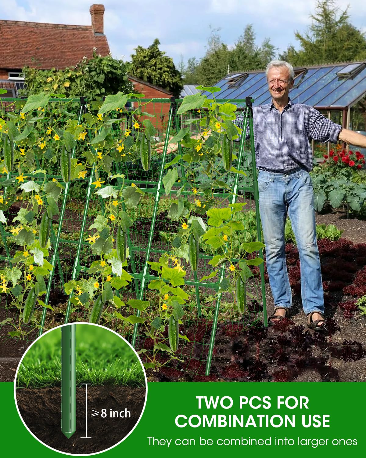 MYMULIKE 2 Pack Cucumber Trellis, Garden Trellis for Climbing Plants Outdoor, A-Frame Cucumber Trellis for Raised Bed, Plant Grow Support for Tomato, Squash, Vegetable, Flower(33"x47"x2Pcs)