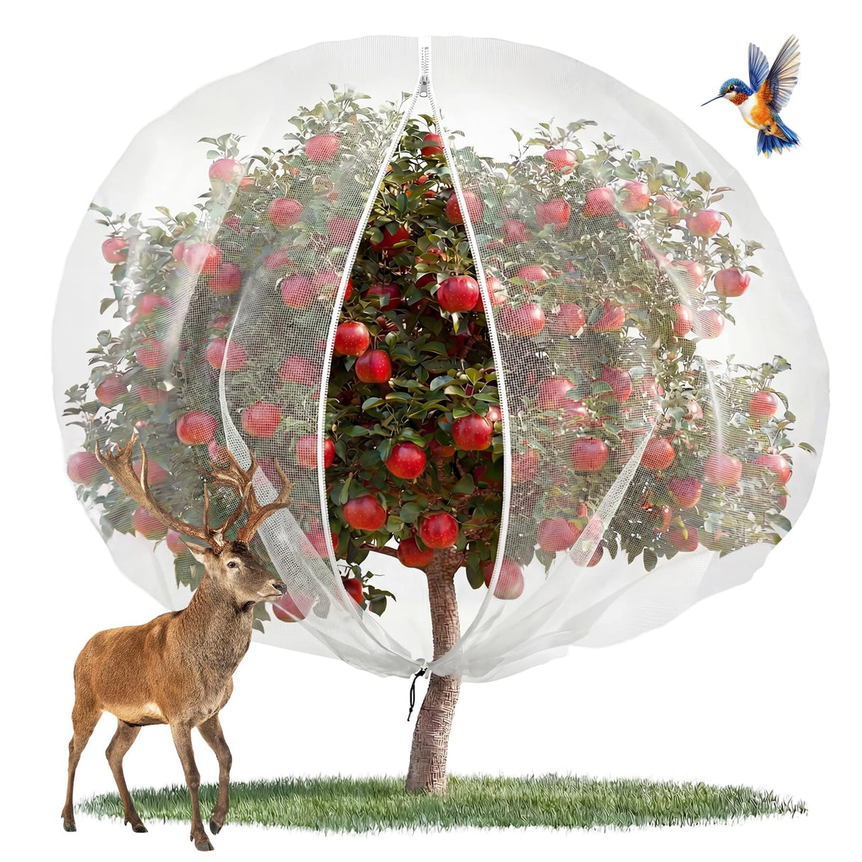 15 x15 ft Large Fruit Tree Netting Cover for Squirrels and Birds with Zipper, Fruit Tree Covers to Protect Fruit from for Fruit Trees (White)