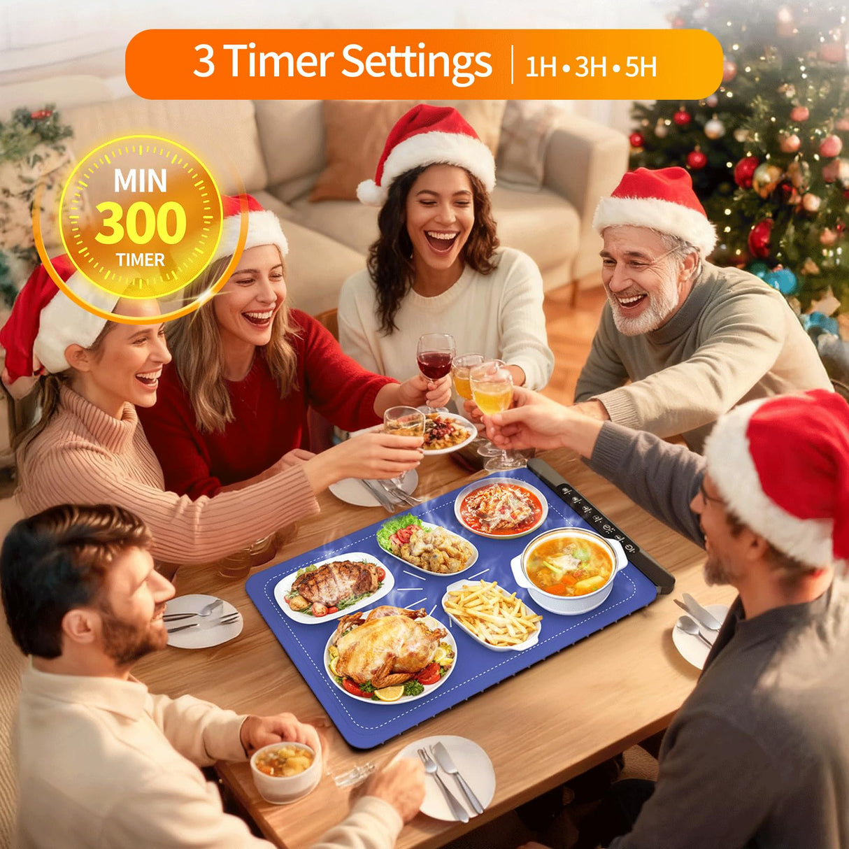 Warming Mat for Food, Electric Warming Tray for Dishes, Portable Heating Pad with 6 Hours Shut-Off, Silicone Food Warmer for Buffet, Party and Countertop with 4 Temperature Levels and Smart Timer