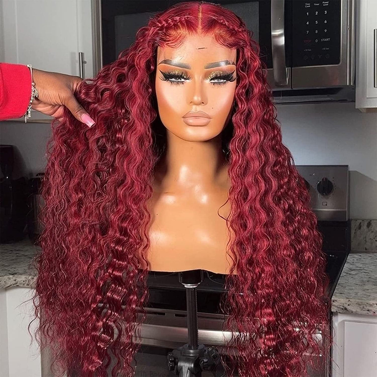 CHEETAHBEAUTY 99J Burgundy Deep Wave 13X6 HD Transparent Lace Front Wigs Human Hair Brazilian Virgin Human Hair Wigs for Black Women Deep Curly Wigs Pre Plucked with Baby Hair 250% Density(30inch)