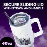 Silver Buffalo Disney Nightmare Before Christmas by Tim Burton Jack Skellington Hill and Moon Stainless Steel Tumbler with Handle and Straw, Fits in Standard Cup Holder, 40 Ounces