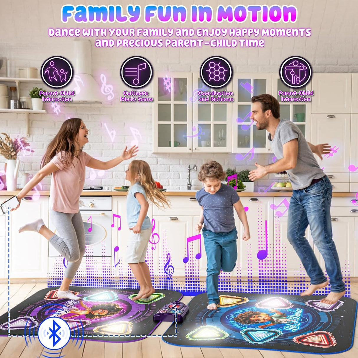 Surelect Dance Mat, 2025 Rechargeable Light-Up 2-Player Opposing Dance Pad with Bluetooth, 12-Button Music Dancing Toy, Christmas Birthday Gift for 3-12 Year Old Boys Girls