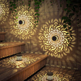 gardencave 4 Pack Solar Fence Lights Metal Solar Powered Outdoor Wall Deck Step Lights Mandala Theme Waterproof Fence Light for Garden Post Patio Backyard Decor (4 Pack)
