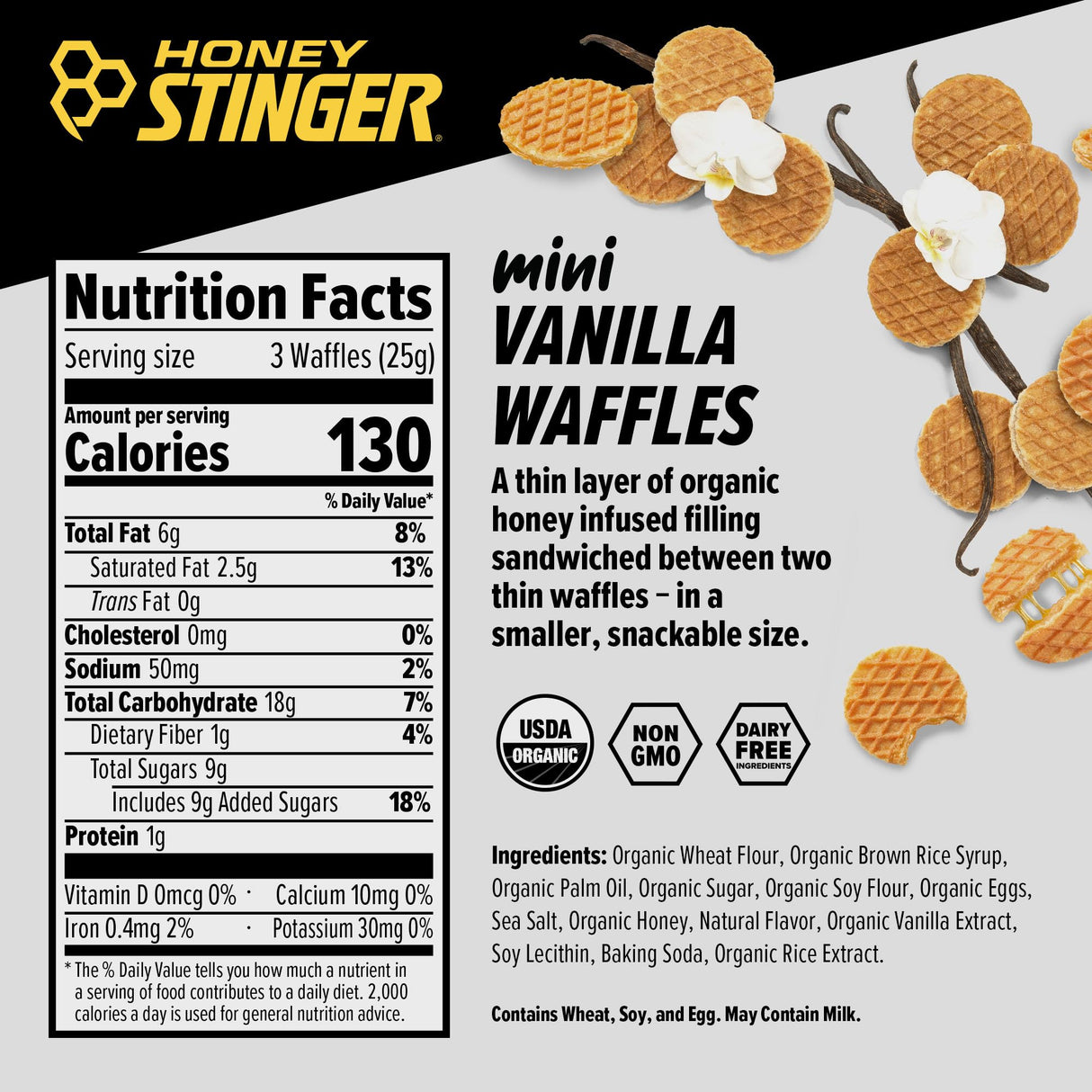 Honey Stinger Organic Mini Vanilla Waffles, Energy Stroopwafel for Exercise, Endurance and Performance, Sports Nutrition for Home & Gym, Pre and Post Workout, 5 Bags, 26.5 Ounce
