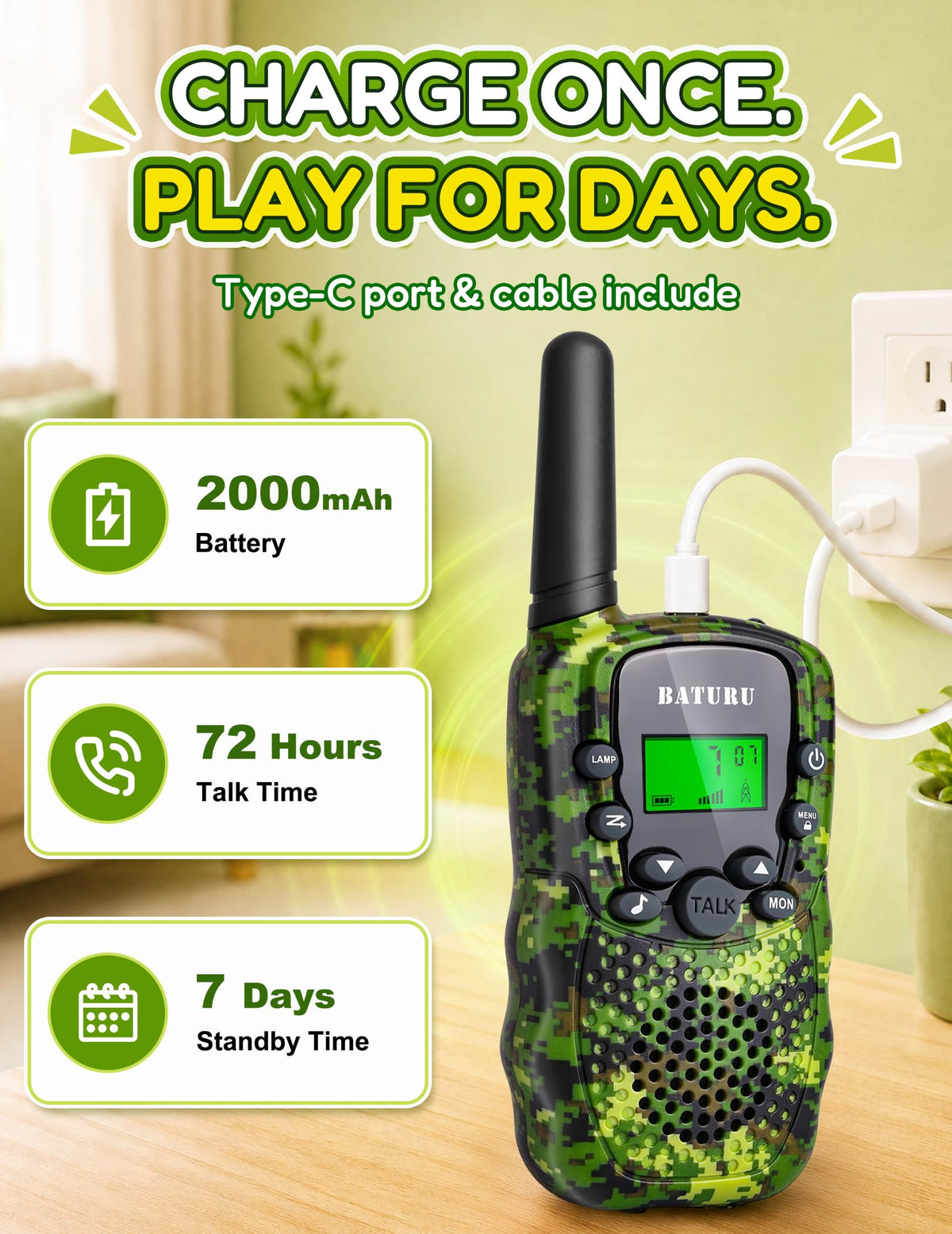 Walkie Talkies for Kids 4 Pack Rechargeable Outdoor Toys Gifts Boys Girls