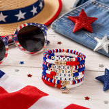 Cmfuegsk 250th USA Patriotic Bracelets Set, 4th of July Bracelets, USA Bracelets, Red White Blue Beaded Stretch Bracelets, Patriotic Jewelry for Women, 250 Anniversary USA Merchandise