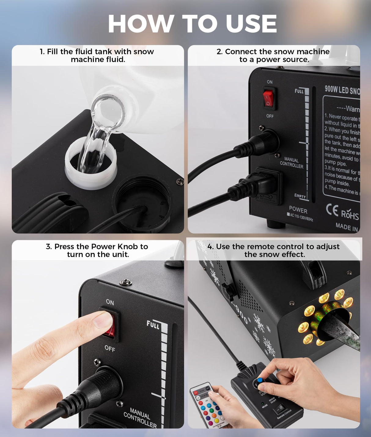 IMONE 900W Snow Machine with 9 Lights Christmas Gift,High Output Fake Snow Machine with Remote,Snow Machine Indoor,Outdoor Snow Making Machine,Snow Maker Machine,Snowflake Machine Parade,Party