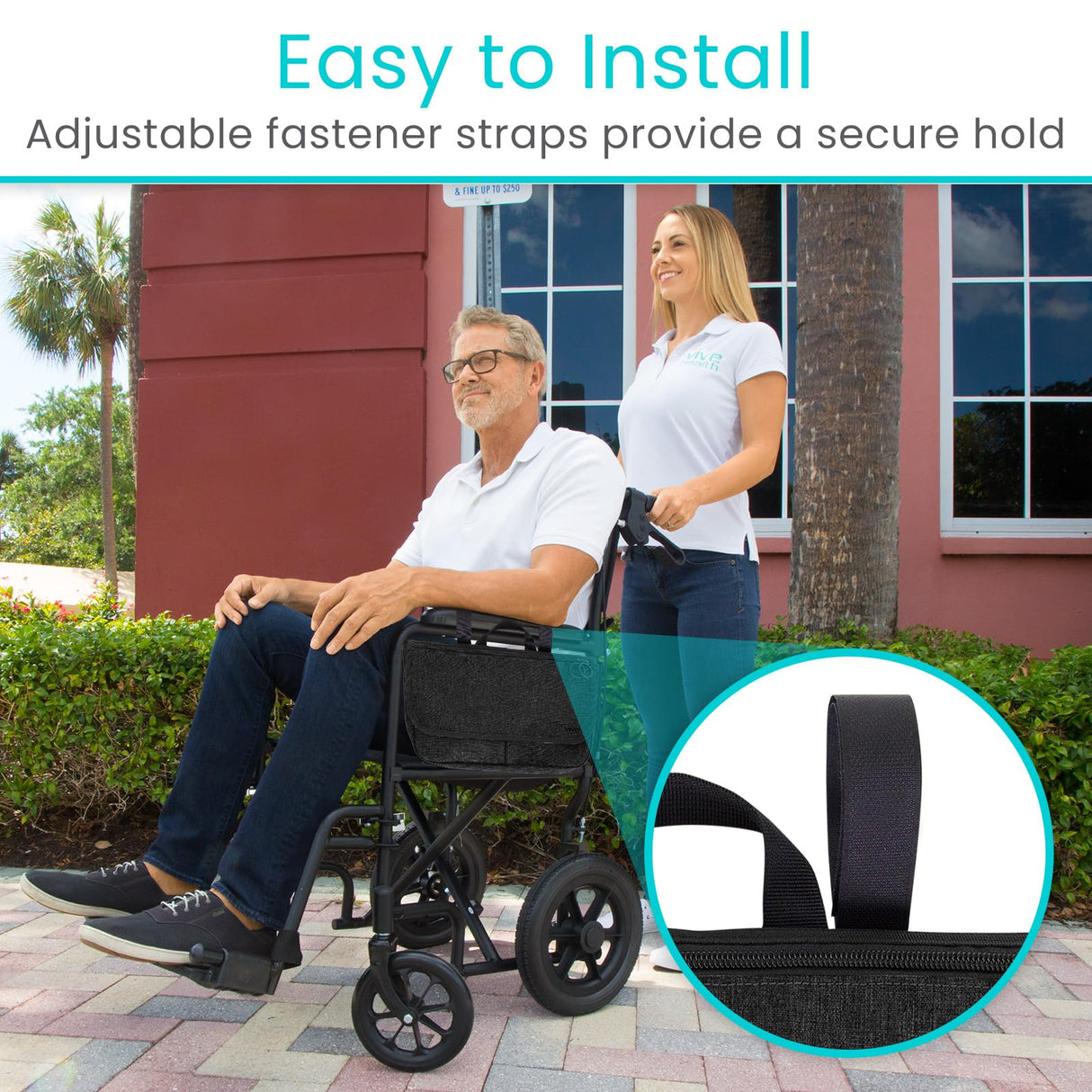 Vive Wheelchair Carry Bag - Arm Rest Pouch for Rollator, Walkers, Power Wheel Chairs and Knee Scooters - Side Storage Organizer for Elderly, Seniors, Adults (Black)