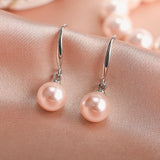 AOOVOO Pink Pearl Necklace Set for Women, 8mm Round Shell Pearl Includes Stunning Bracelet and Dangle Earrings 3 Piece Jewelry, Birthday Wedding Gifts for Her