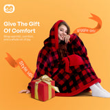 Giggling Getup Wearable Blanket Hoodie for Adults Gifts for Teen Girls Sister Women Sherpa Fleece Printed Hooded Blanket Sweatshirt Warm Cozy with Pocket & Sleeves Red and Black Plaid