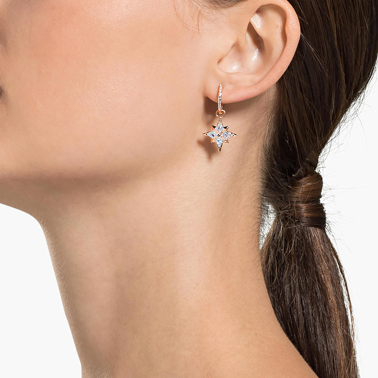 Swarovski Symbolica Collection Women's Dangling Mini Hoop Pierced Earrings, Rose-Gold Tone Finished with Clear Crystal Accents