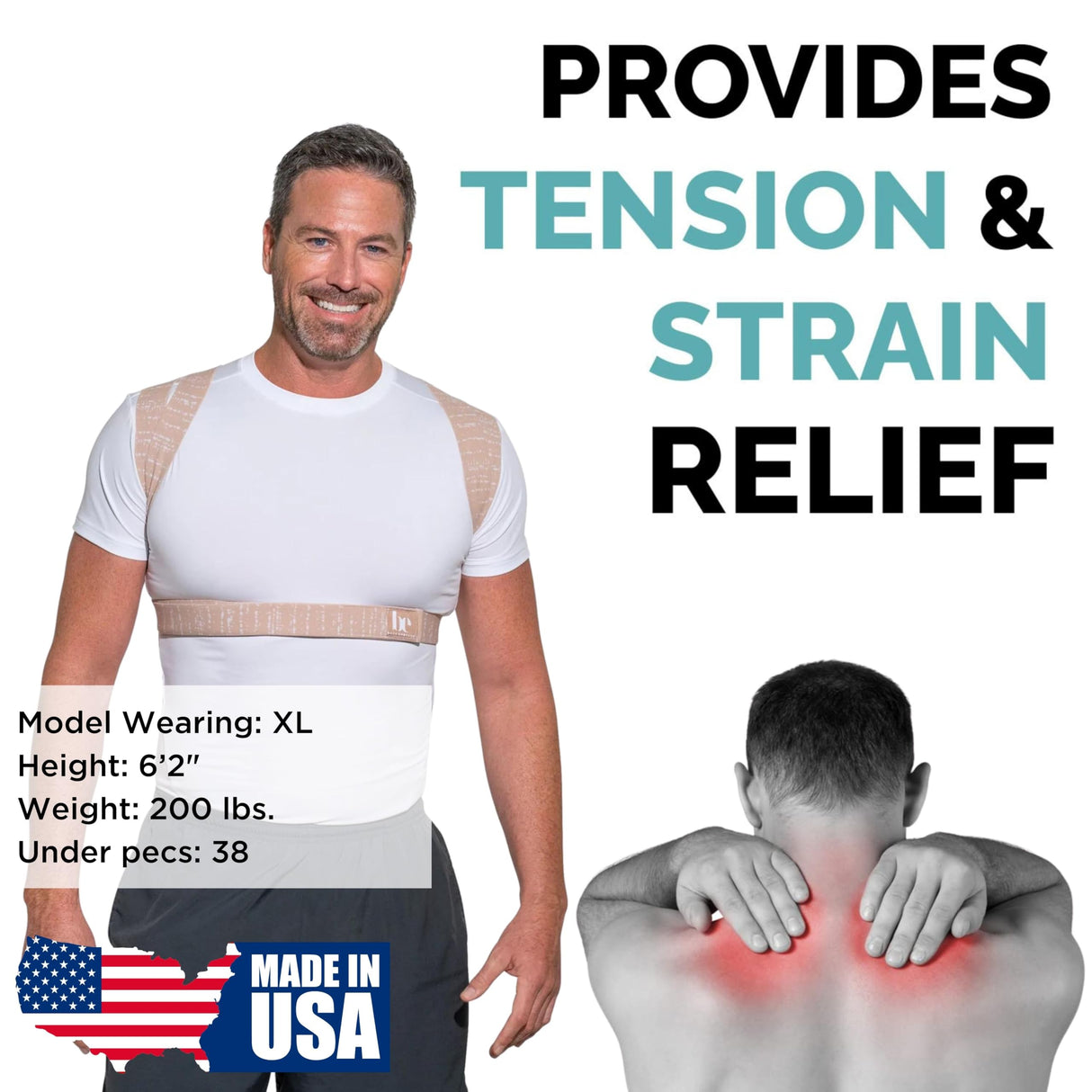 BackEmbrace Posture Corrector for Women and Men - Made in USA - Slim and Adjustable Shoulder Brace - Back Brace for Back Pain Relief - Sand Drizzle M/L