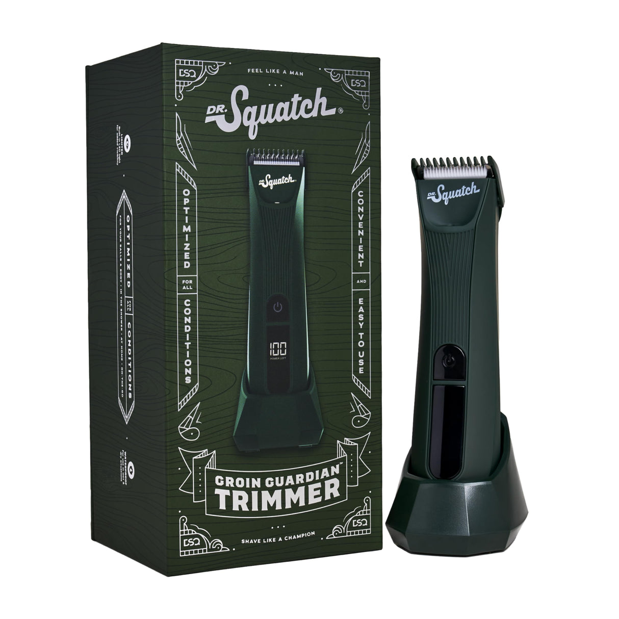 Dr. Squatch Groin Guardian Electric Trimmer With Squatch-Shield Technology for Groin & Body Hair, Cordless With Built-in LED Light, Green