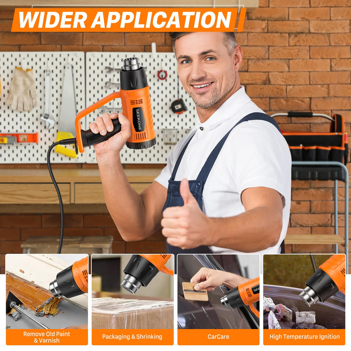 SEEKONE Heat Gun 1800W Heavy Duty Fast Heat Hot Air Gun Kit with 752℉&1112℉（400℃-600℃） Dual-Temperature Settings and 4 Nozzles with Overheat Protection for Crafts, Shrinking PVC, Stripping Paint