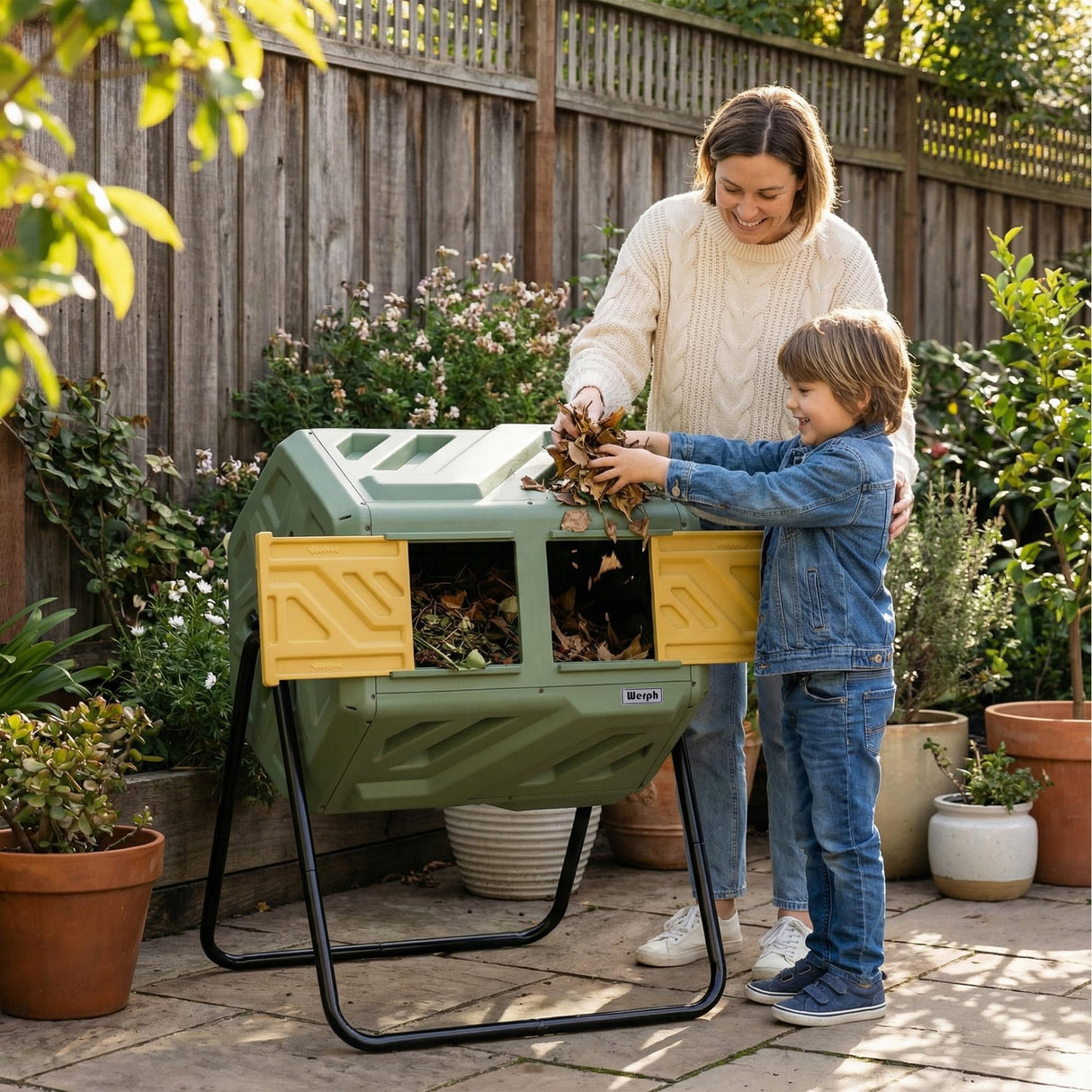 Werph 43 Gal Outdoor Compost Bin for Garden & Kitchen Waste, Grass Green