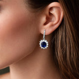 Amy & Annette Blue Sapphire Earrings - 18k White Gold Plated Leverback Drop and Dangle Halo Earring for Women - Great Gift Idea for Every Occasion