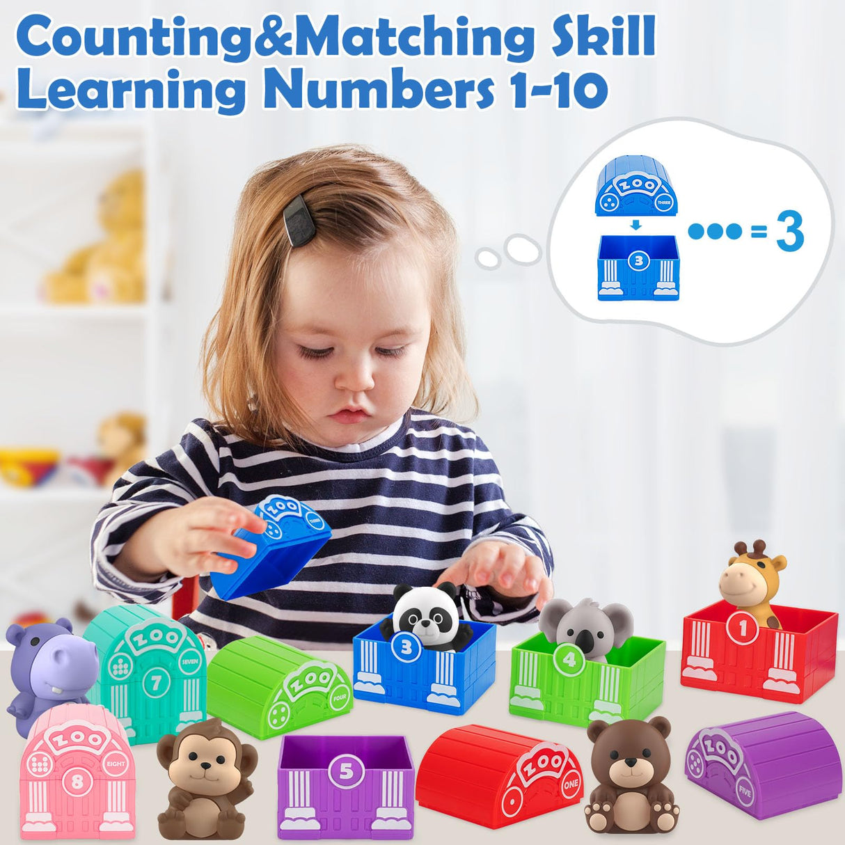 Learning Toys for 1,2,3 Year Old Toddlers, 20Pcs Safari Animals Toys Montessori Counting, Matching & Sorting Fine Motor Games, Christmas Birthday Easter Gift for Baby Boys Girls Age 12-18 Months
