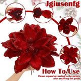 Thiccywoov 8 Pcs Large Christmas Flower Magnolia Flowers Christmas Tree Decoration Artificial Poinsettia Stems Velvet Xmas Ornaments for Xmas Tree Table Decor(Burgundy,12 Inch)