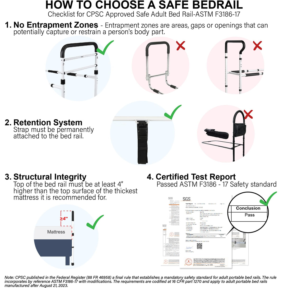 FSA/HSA Eligible, Vaunn Medical New Adjustable Bed Assist Rail Handle (Passed ASTM F3186–17 Safety Standard) and Hand Guard Grab Bar, Bedside Safety and Stability (Tool-Free Assembly), White/Black