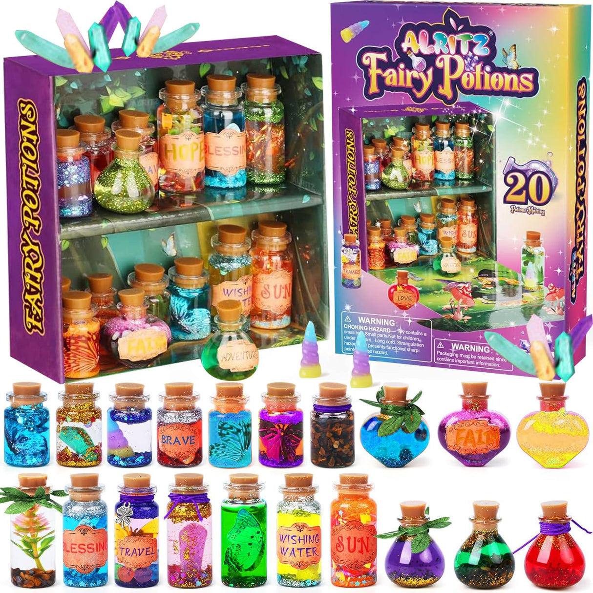 Alritz Fairy Potions Kit, Magic Mix Kit 20 Bottles, Christmas Gifts Decorations Ornaments Garden Crafts Birthday Gifts Toys for Girls and Boys 6 7 8 9 10 11 12+Years Old Families Party Indoor Outdoor