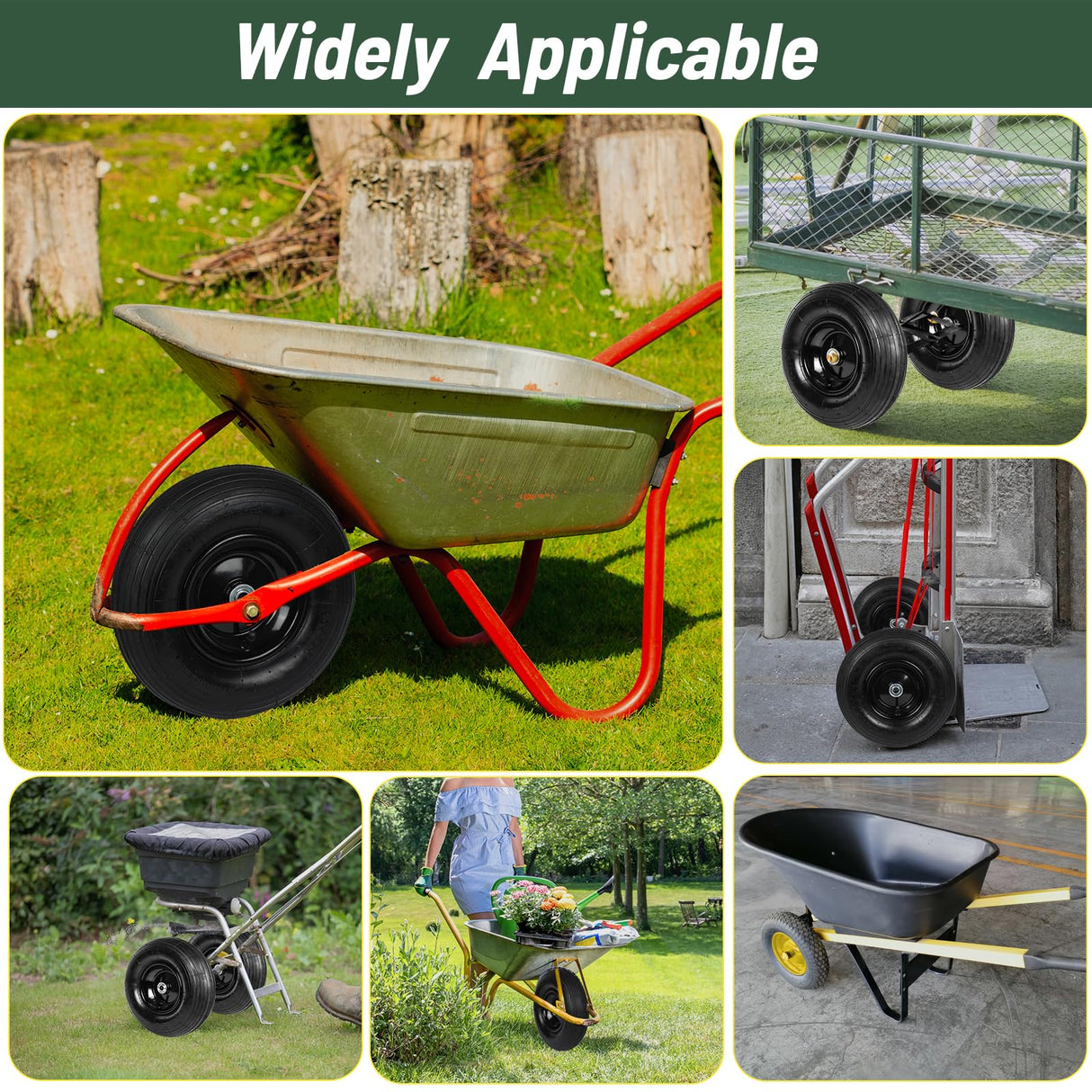 13 Inch 1 PC Rubber Pneumatic Replacement Tires and Wheels 4.00-6 with 5/8'' Axle Bore Hole, Inflated Air Wheel for Wheelbarrow/Wagon/Hand Truck/Trolley/Garden Scooter etc.