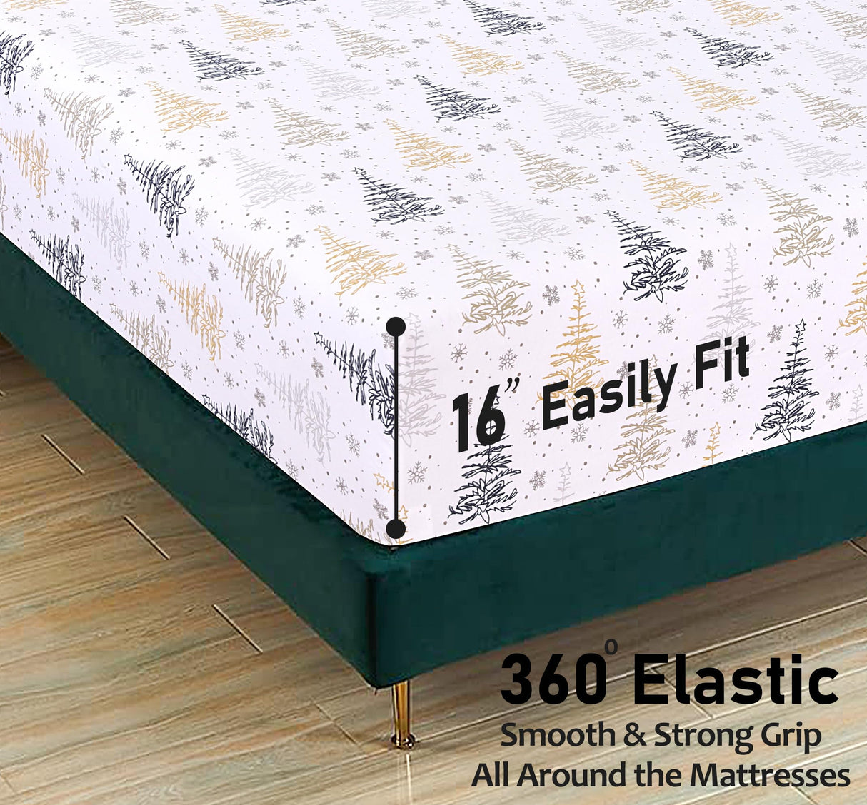 RUVANTI Flannel Sheets King Size - 100% Cotton Brushed King Size Sheets Set - Deep Pockets 16 Inches Bed Sheets - All Seasons Breathable & Extra Soft - Warm & Cozy, 4 Piece, Christmas Tree