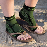 TechWare Pro Ankle Brace Compression Sleeve - Relieves Achilles Tendonitis, Joint Pain. Plantar Fasciitis Foot Sock with Arch Support Reduces Swelling & Heel Spur Pain. (Black/Green, XXL)