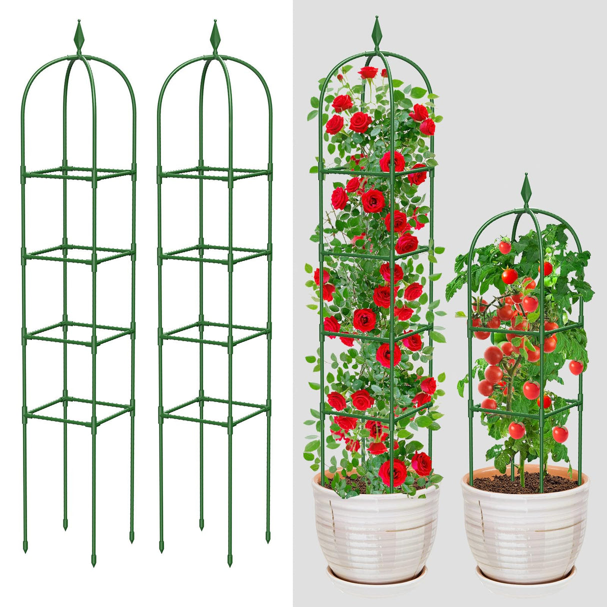 MYMULIKE 2 Pack Garden Obelisk Trellis for Climbing Plants Outdoor & Indoor - 6Ft Rustproof Garden Trellis Plant Support Cage for Vines, Flowers, Vegetables, Roses | Heavy-Duty, Adjustable
