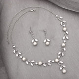 Enrwin Luxury Cubic Zirconia Aurtrian Crystal Pearl Floral Necklace Dangle Earrings Link Bracelet Set Wedding Bridal Jewelry Set Birthday Gifts for Her, Style2-Clear-Silver Plated