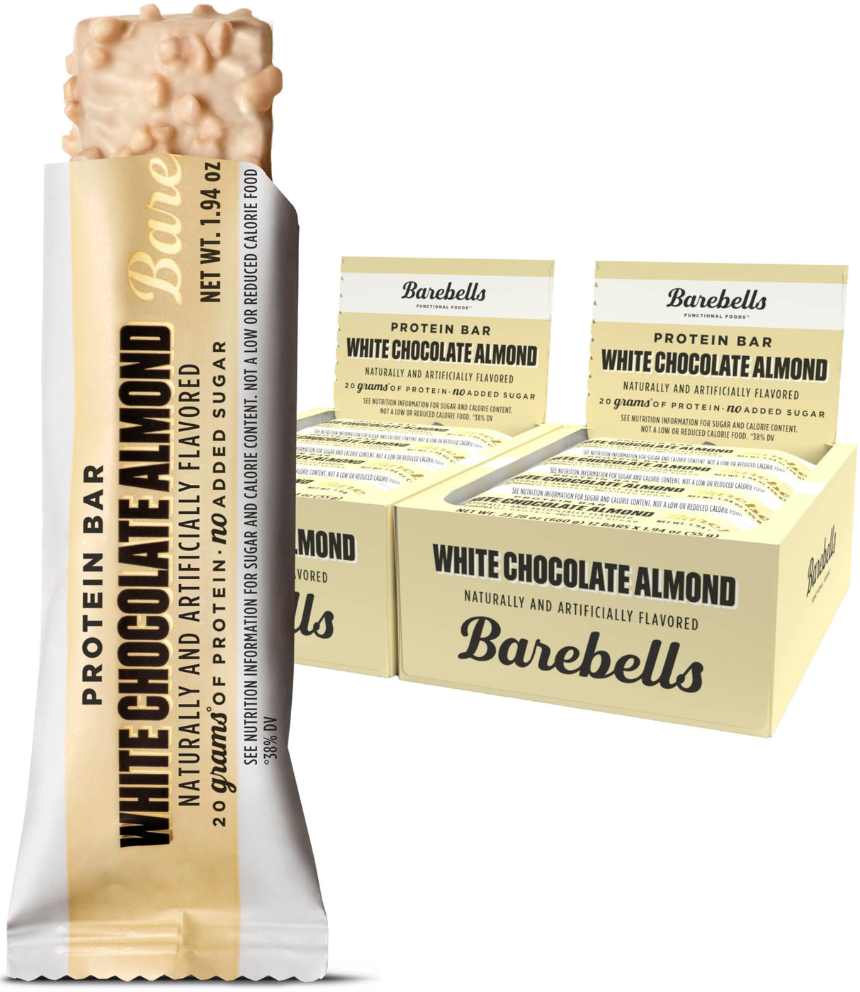 Barebells Protein Bars White Chocolate Almond - 12 Count, Pack of 2 - Protein Snacks with 20g of High Protein - Chocolate Protein Bar with 1g of Total Sugars - On The Go Protein Snack & Breakfast Bars