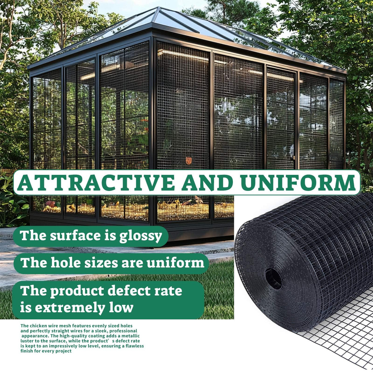 SEBOSS Black Hardware Cloth 1/4 inch 48 x 100 Ft 23-Gauge, Vinyl Coating Chicken Wire Fencing, Chicken Wire Mesh Roll, Garden Fencing and Durable Outdoor Wire Cloth Applications