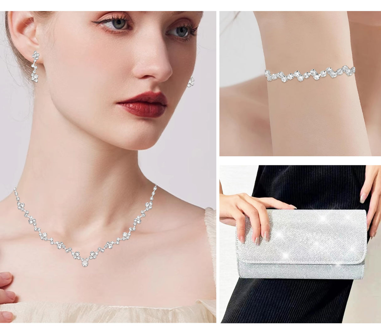 Aixiao Clutch Purse Jewelry Set Wedding Prom Evening Handbag Accessories