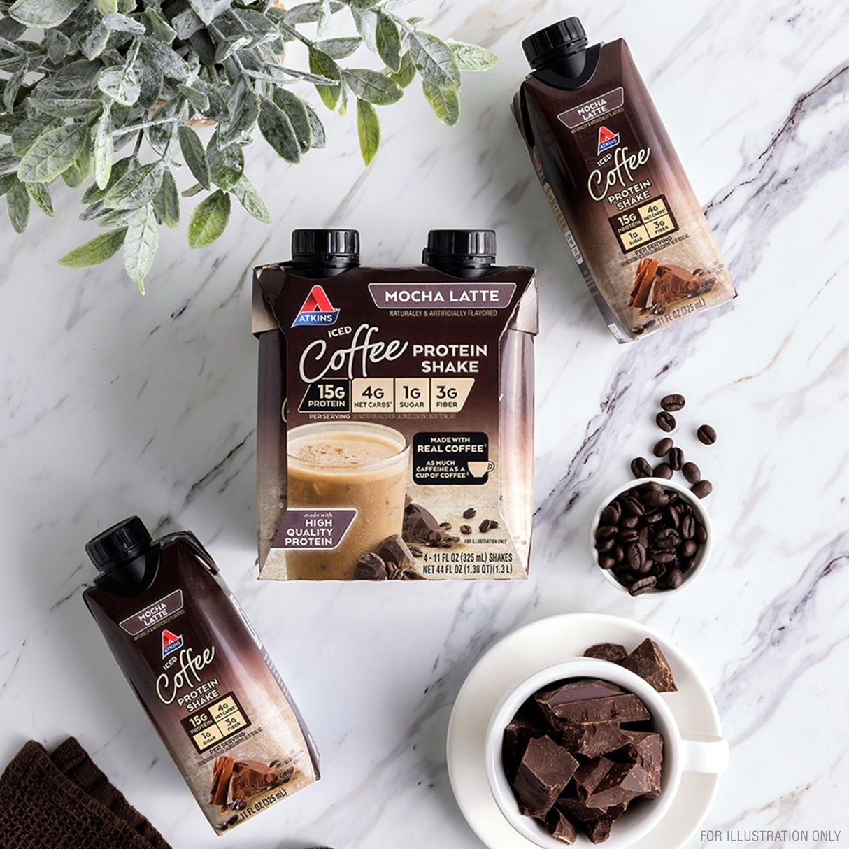 Atkins Mocha Latte Iced Coffee Flavored Protein Shake, High Protein, Low Glycemic, Low Carb and Low Sugar Shakes, Keto-Friendly, 12 Pack