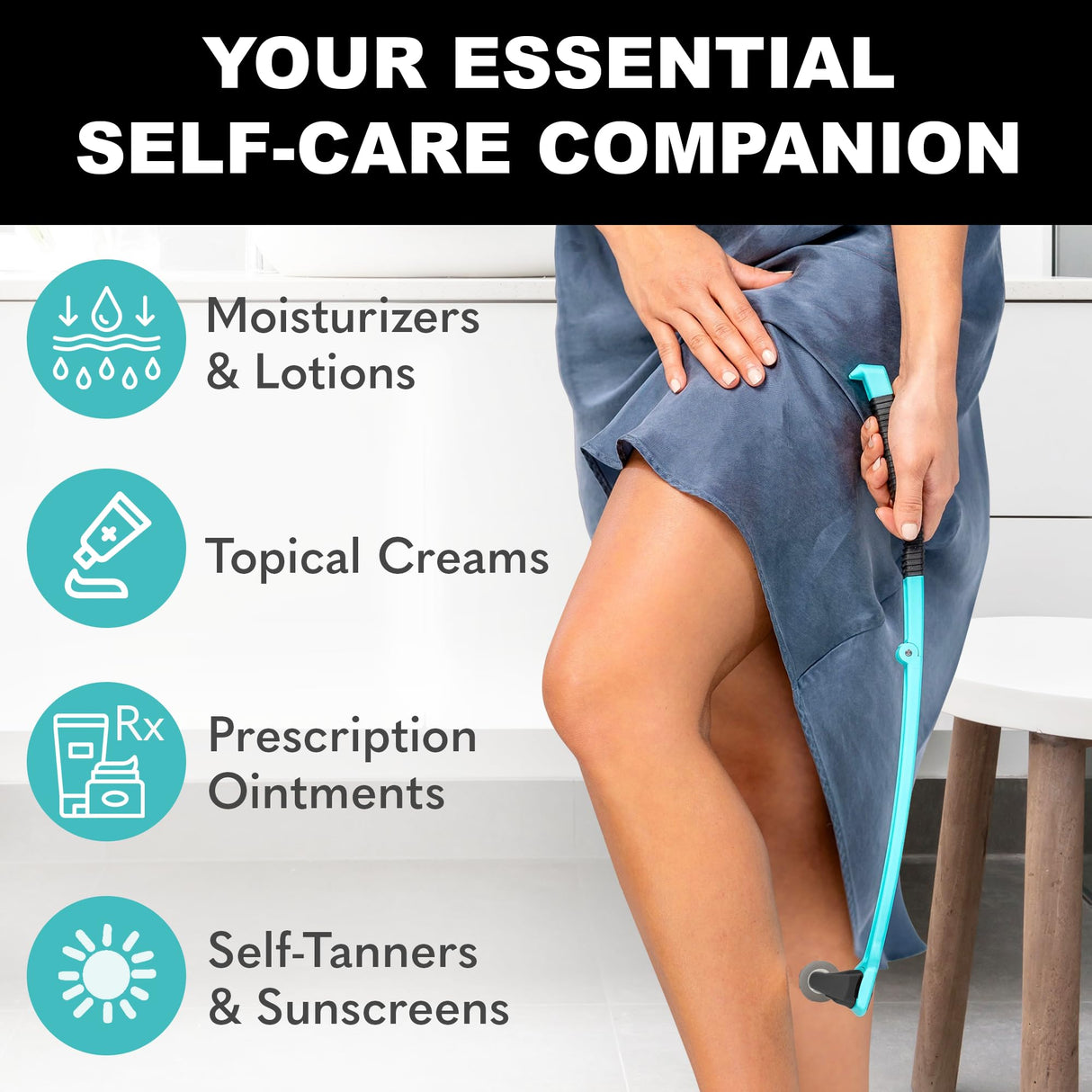 bearback Lotion Applicator for Back & Body – Apply Lotion, Cream, Sunscreen, Self Tanner, Medication, Ointment – Long Reach Folding Handle Roller – American Small Business (Teal)