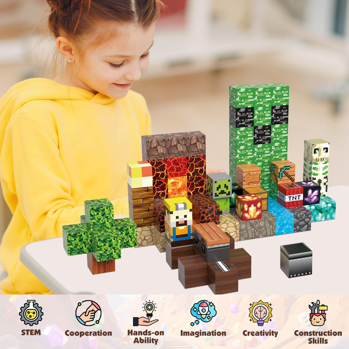 JIMI Magnetic Building Blocks Set, Magnetic Blocks STEM Construction Toys, Montessori Sensory Stacking Toys for Boys Girls Age 3 4 5 6 7 8, Magnet Cubes Christmas Birthday Present for Kids